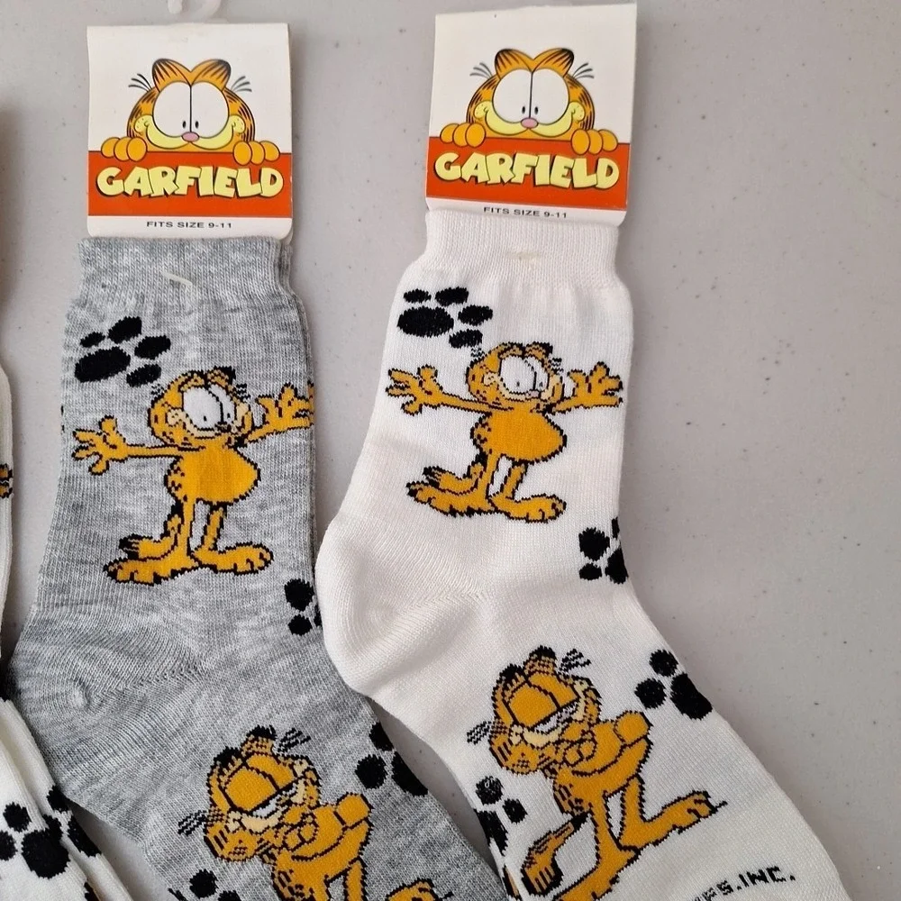 Vintage United Features 1978 GARFIELD THE CAT Women's Crew Socks Novelty NWT